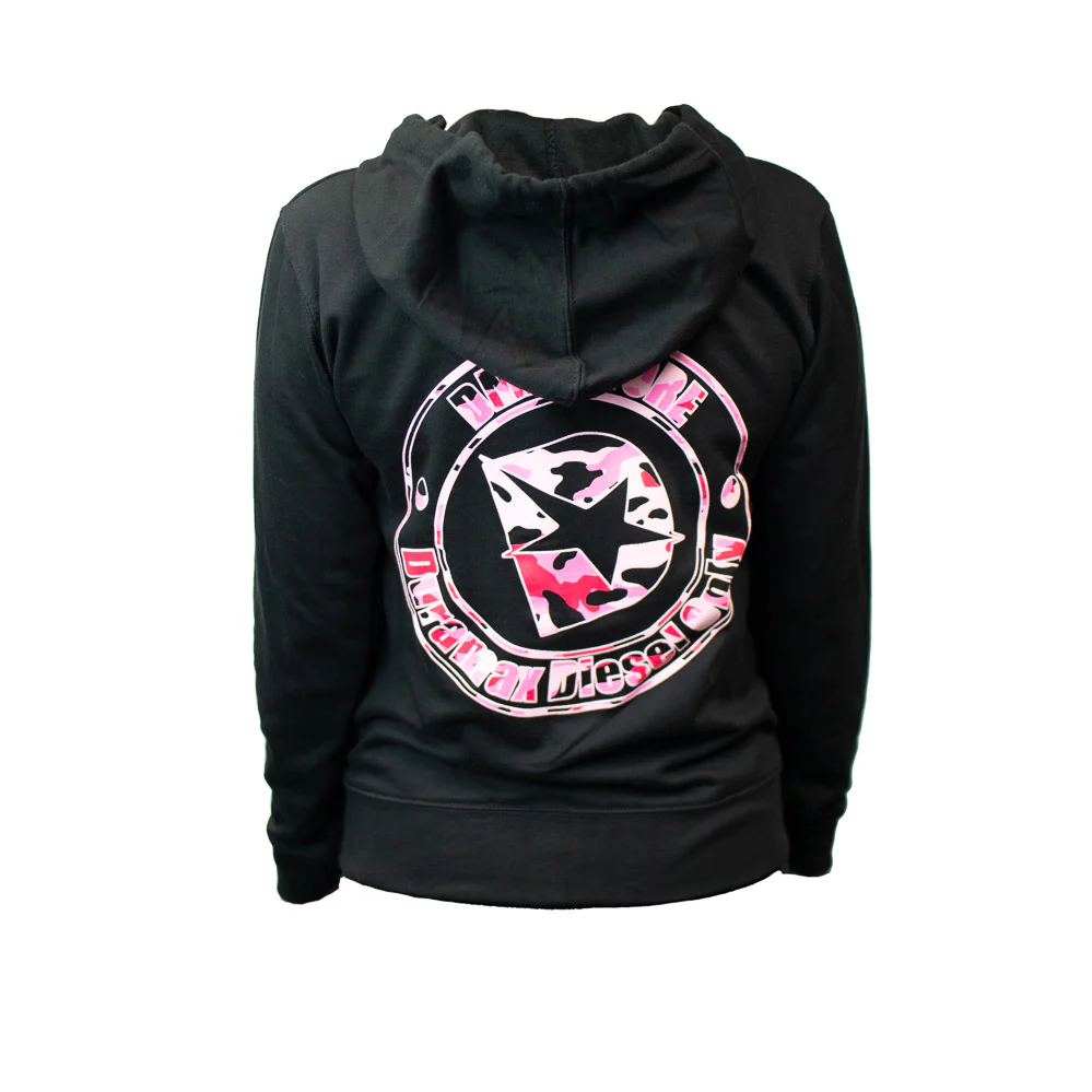 Ladies DmaxStore Zip Up Hoodie Black & Pink Camo - Image 2