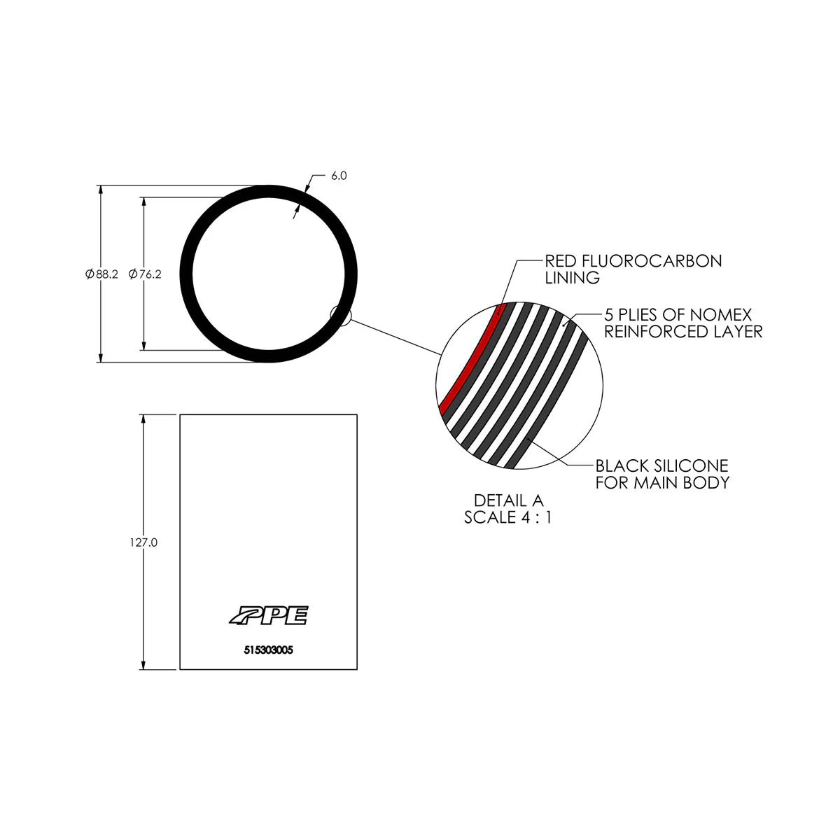 PPE 3.0" ID x 5" L Performance Silicone for Custom Applications - Image 3
