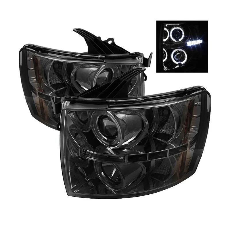 Spyder Smoked Projector Headlights with LED Halo 2007.5-2014 Silverado LMM/LML