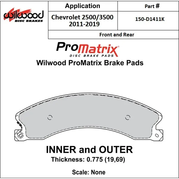 Wilwood ProMatrix Brake Pads, 2011-2019 LML/L5P - Image 2